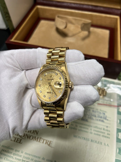 Rolex Day Date Presidential Gold 18238, Factory Diamond Dial Unpolished Full Set