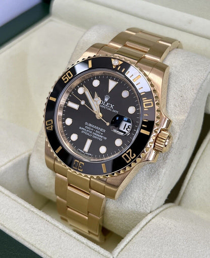 Rolex Submariner 116618LN Yellow Gold Black Kit. 2013, Box & Papers, Immaculate