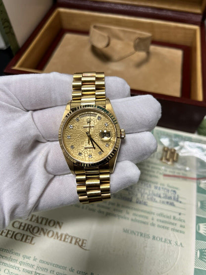 Rolex Day Date Presidential Gold 18238, Factory Diamond Dial Unpolished Full Set