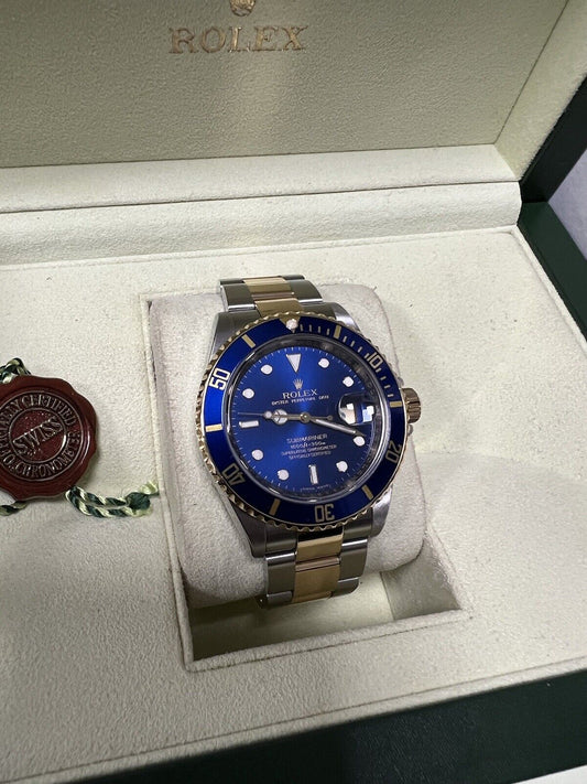 Rolex Submariner 16613LB Bi Metal 2009 Bluesy 40mm Box And Papers, Mint