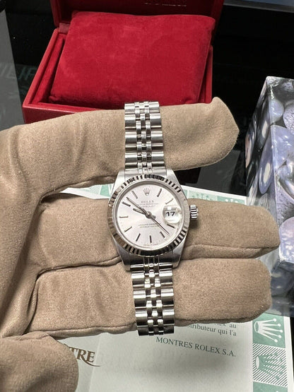 Rolex Ladies Datejust 79174 Watch. Steel / White Gold Bezel 26mm,  Box Papers