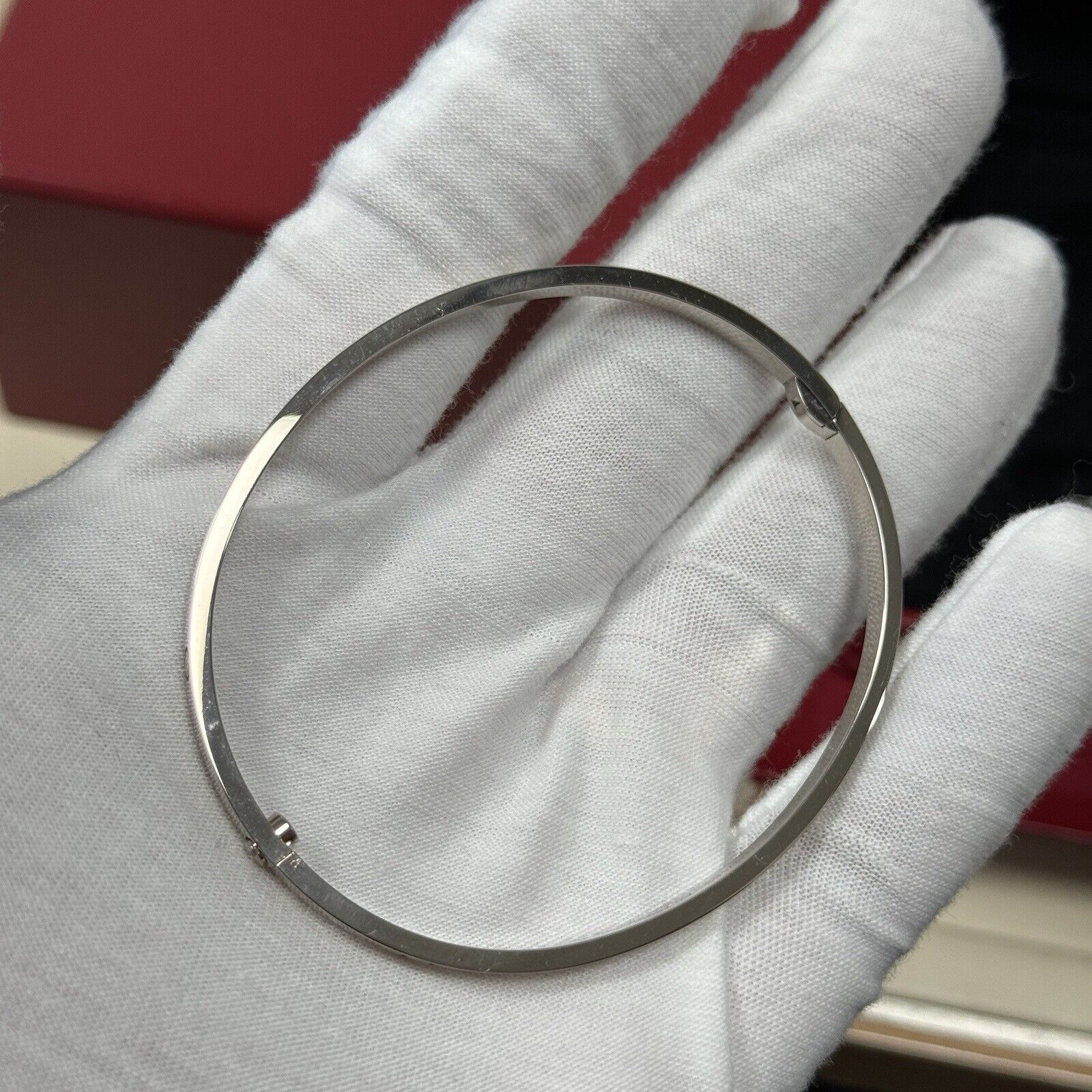 Cartier Thin Love Bangle Bracelet White Gold Size 20. Authentic with B Pristineandpatina