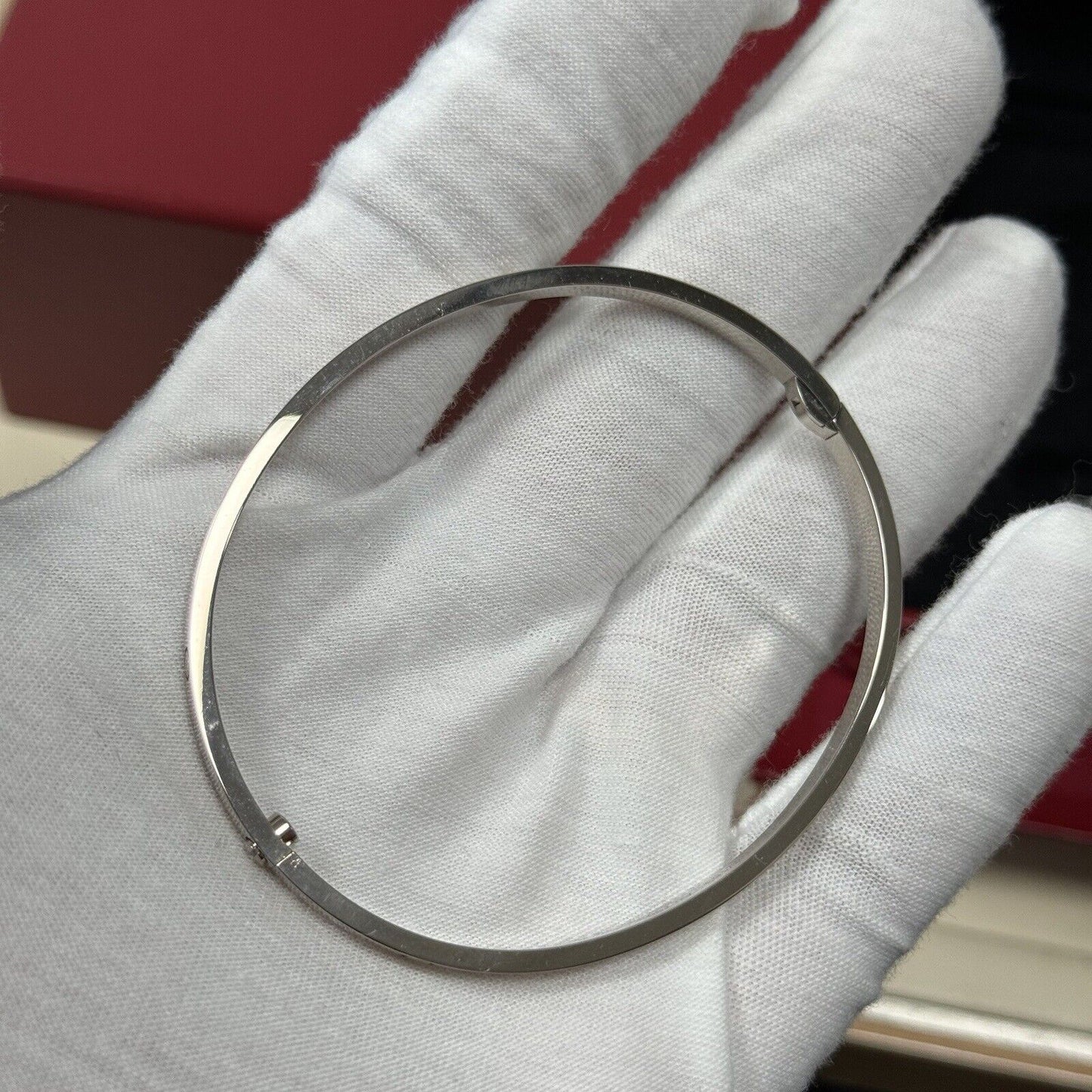 Cartier Thin Love Bangle Bracelet White Gold Size 20. Authentic with Box Papers