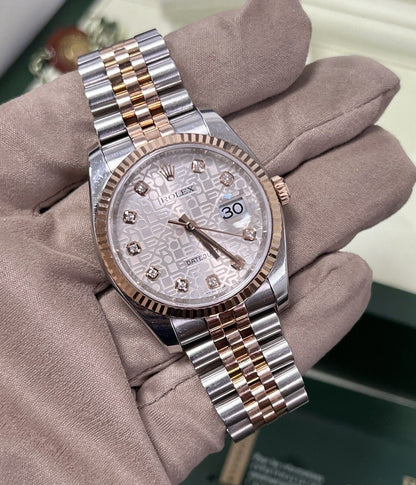 Rolex Datejust 36 Steel Rose Gold. 116231. Factory Diamond Dial. 2013 Box Papers