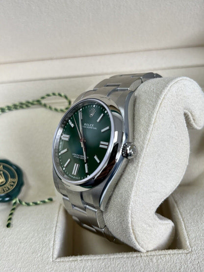 Rolex Oyster Perpetual 41 Green Dial 124300. Fully Stickered, 2022 Box Papers