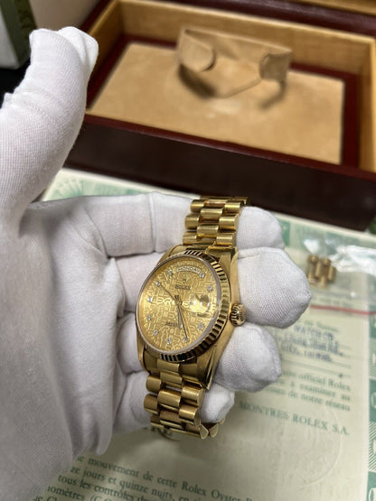 Rolex Day Date Presidential Gold 18238, Factory Diamond Dial Unpolished Full Set