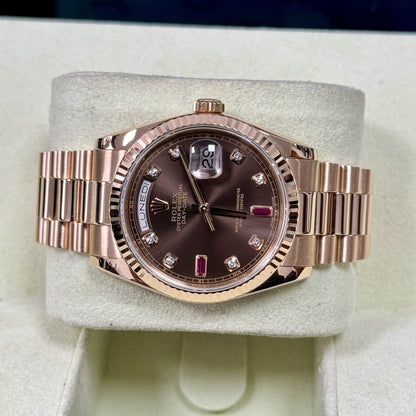 Rolex Day Date 36 118235 Rose Gold. Chocolate Diamond Ruby Dial. 2006 Box Papers