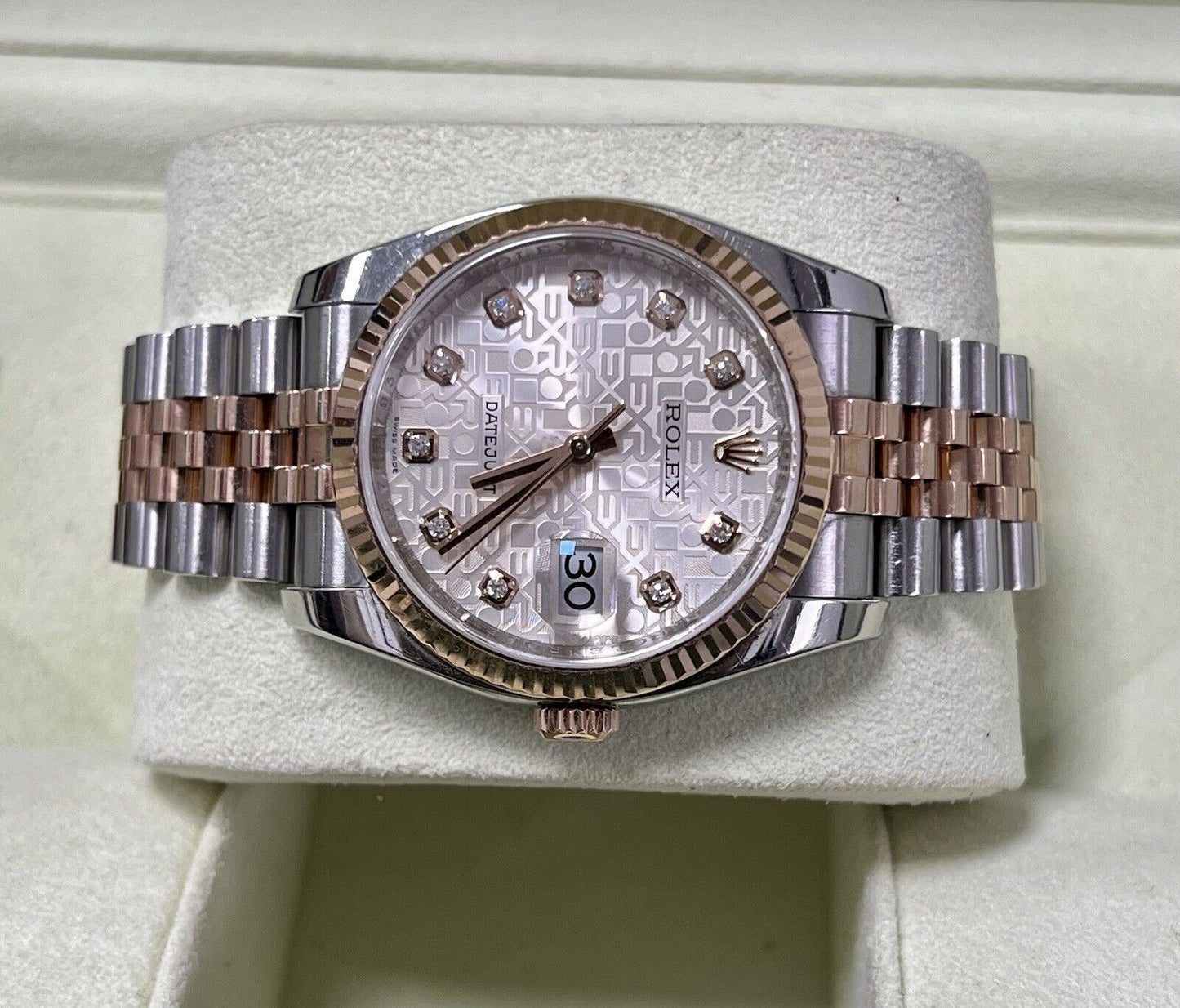 Rolex Datejust 36 Steel Rose Gold. 116231. Factory Diamond Dial. 2013 Box Papers