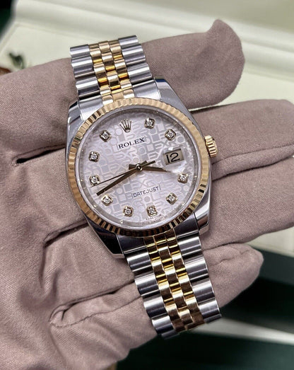 Rolex Datejust 36 Steel Yellow Gold. 116233. Diamond Dial. 2010 Box Papers