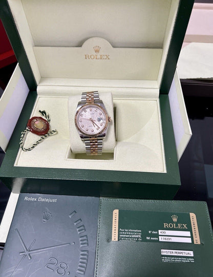 Rolex Datejust 36 Steel Rose Gold. 116231. Factory Diamond Dial. 2013 Box Papers