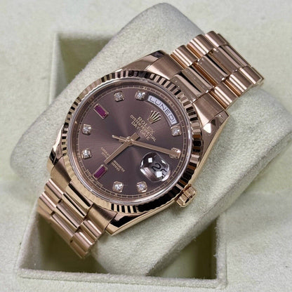 Rolex Day Date 36 118235 Rose Gold. Chocolate Diamond Ruby Dial. 2006 Box Papers