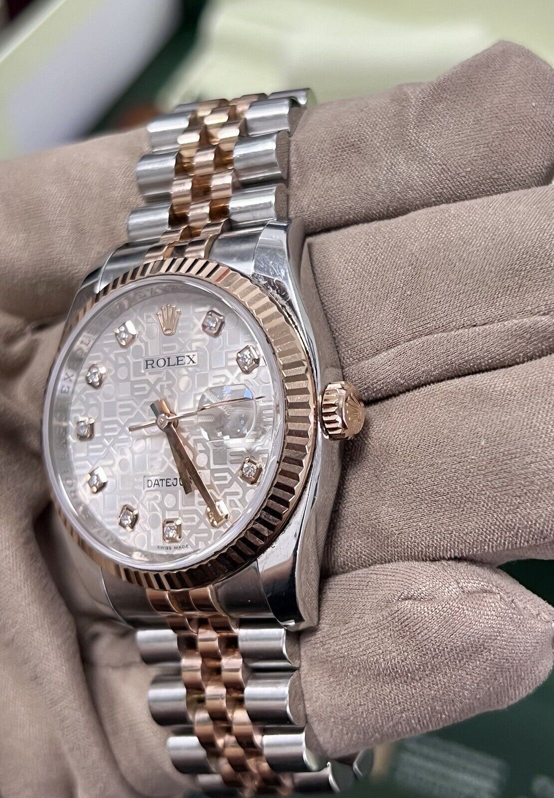 Rolex Datejust 36 Steel Rose Gold. 116231. Factory Diamond Dial. 2013 Box Papers