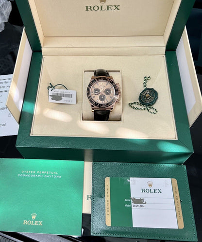 Rolex Daytona Rose Gold 116515LN Ceramic Sundust. 2017 Immaculate Box Papers