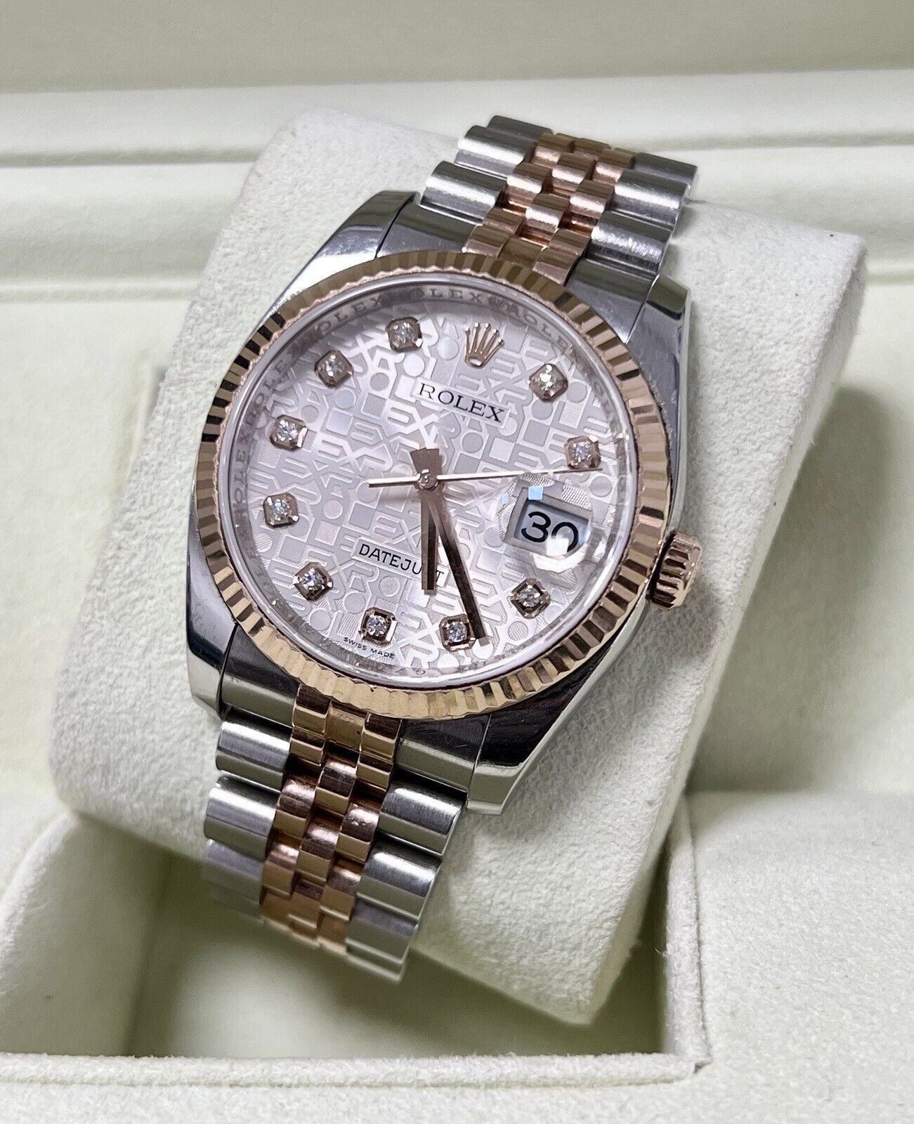 Rolex Datejust 36 Steel Rose Gold. 116231. Factory Diamond Dial. 2013 Box Papers