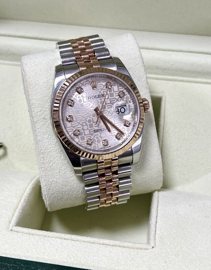 Rolex Datejust 36 Steel Rose Gold. 116231. Factory Diamond Dial. 2013 Box Papers