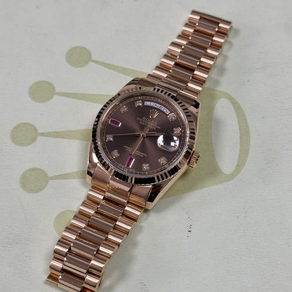 Rolex Day Date 36 118235 Rose Gold. Chocolate Diamond Ruby Dial. 2006 Box Papers