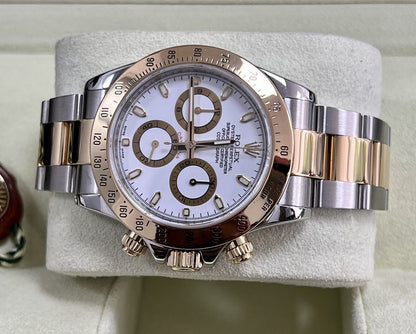 Rolex Daytona 116523 Steel & Yellow Gold. White Dial. 2008 Box & Papers