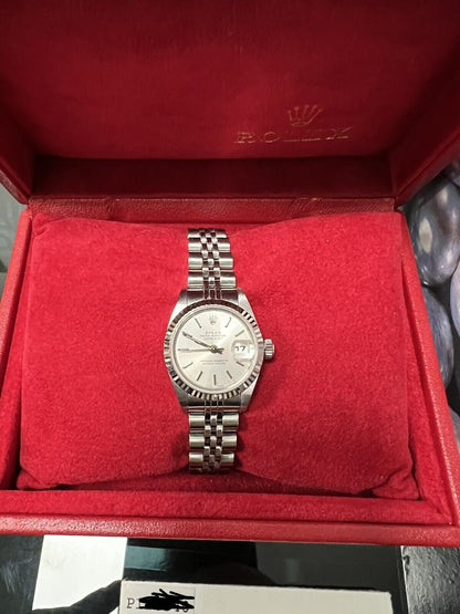 Rolex Ladies Datejust 79174 Watch. Steel / White Gold Bezel 26mm,  Box Papers