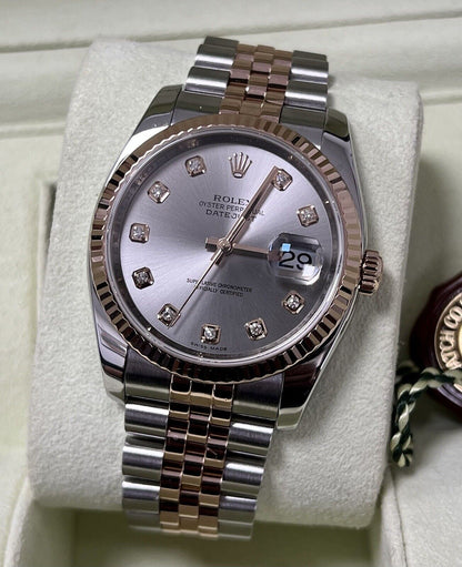 Rolex Datejust 36 Steel Rose Gold. 116231. Grey Diamond Dial. 2011 Box Papers