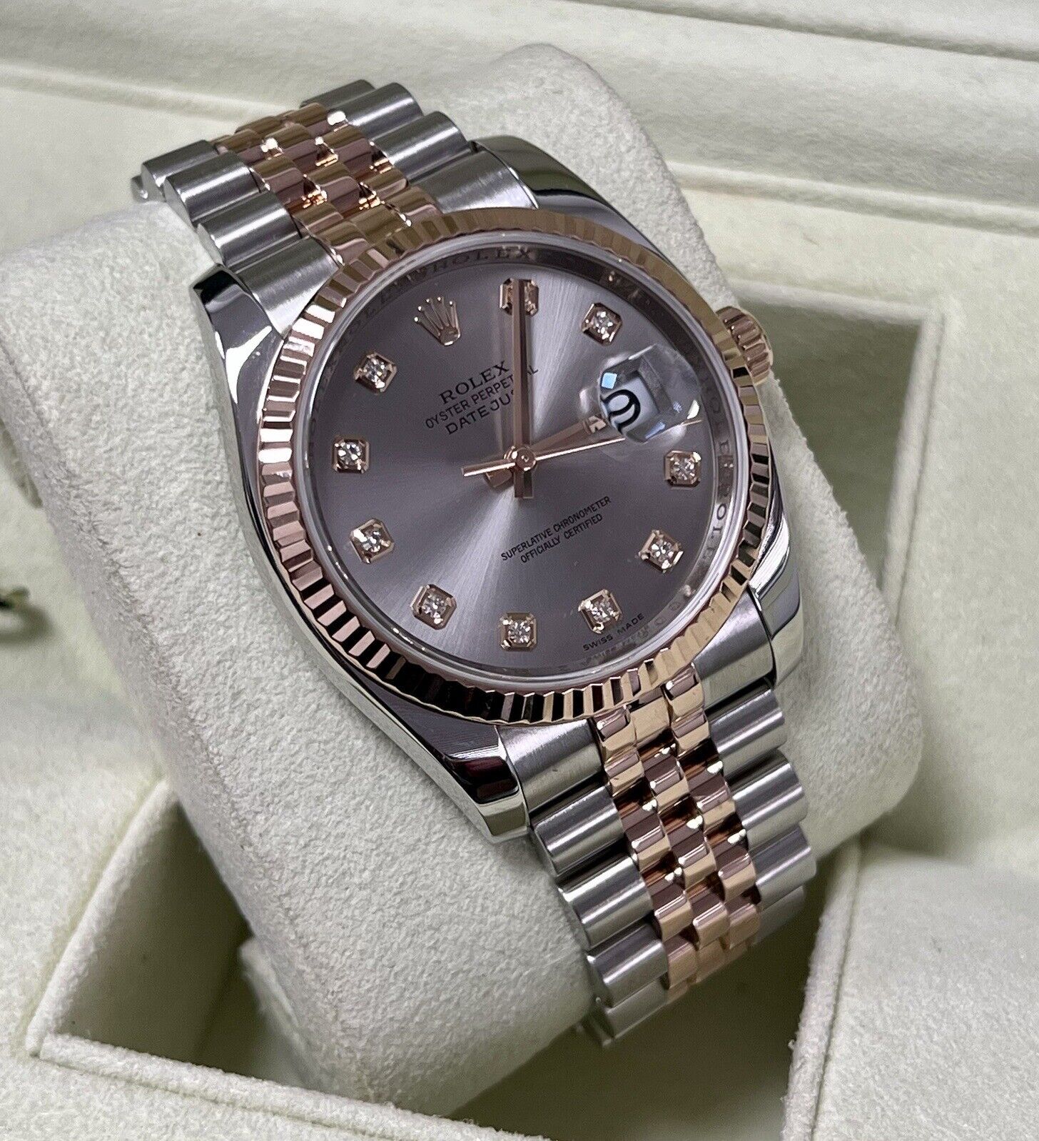 Rolex datejust rose gold and online steel