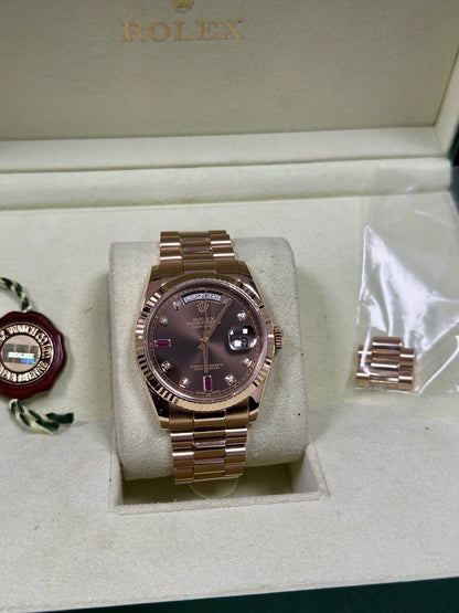 Rolex Day Date 36 118235 Rose Gold. Chocolate Diamond Ruby Dial. 2006 Box Papers