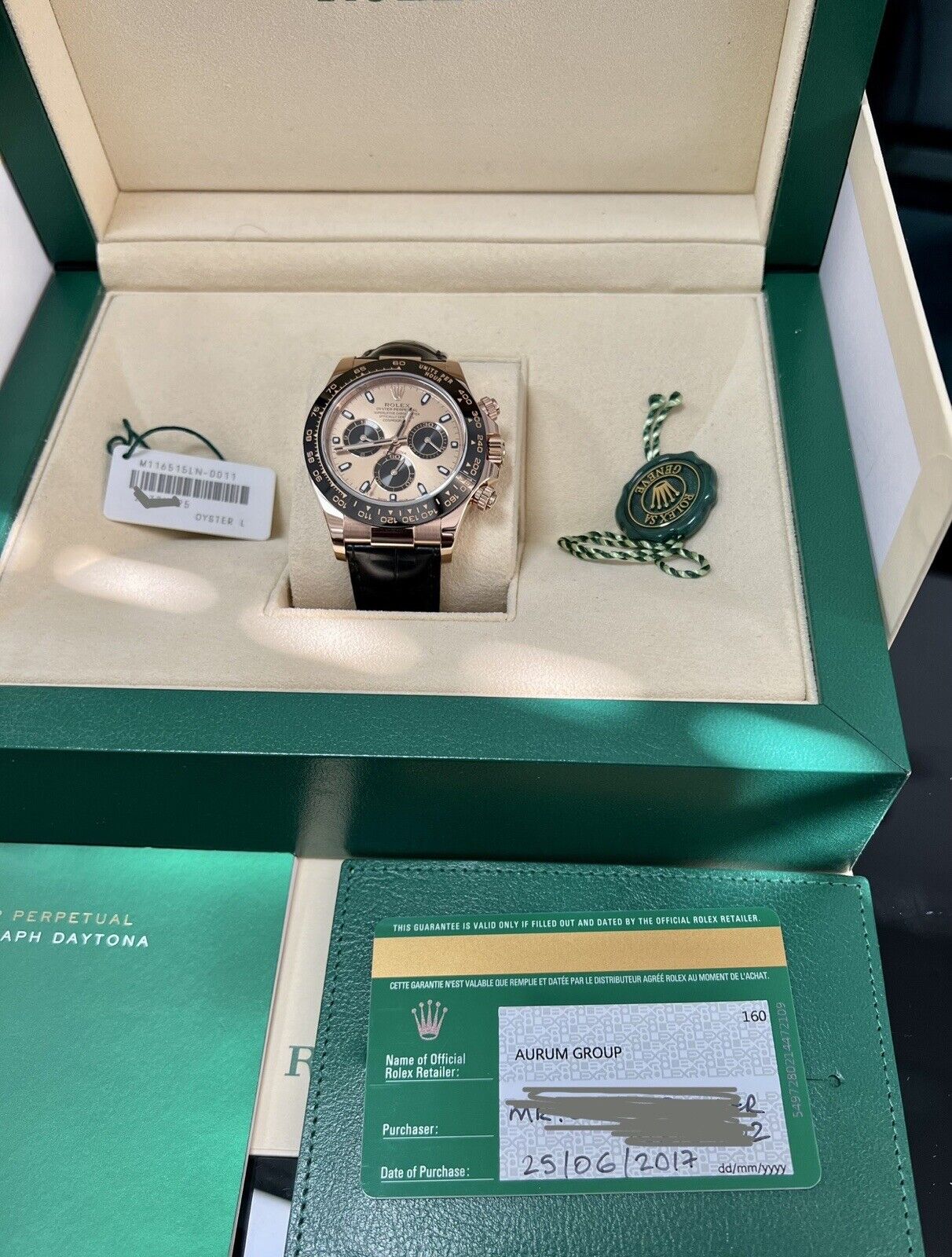 Rolex Daytona Rose Gold 116515LN Ceramic Sundust. 2017 Immaculate Box Papers