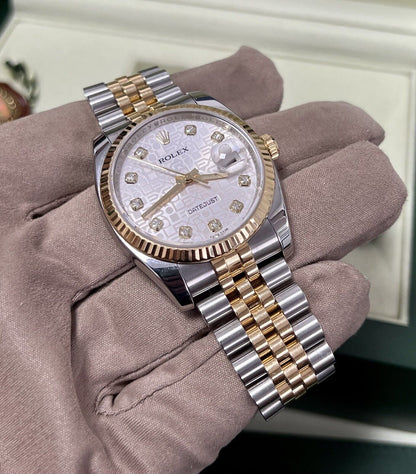 Rolex Datejust 36 Steel Yellow Gold. 116233. Diamond Dial. 2010 Box Papers