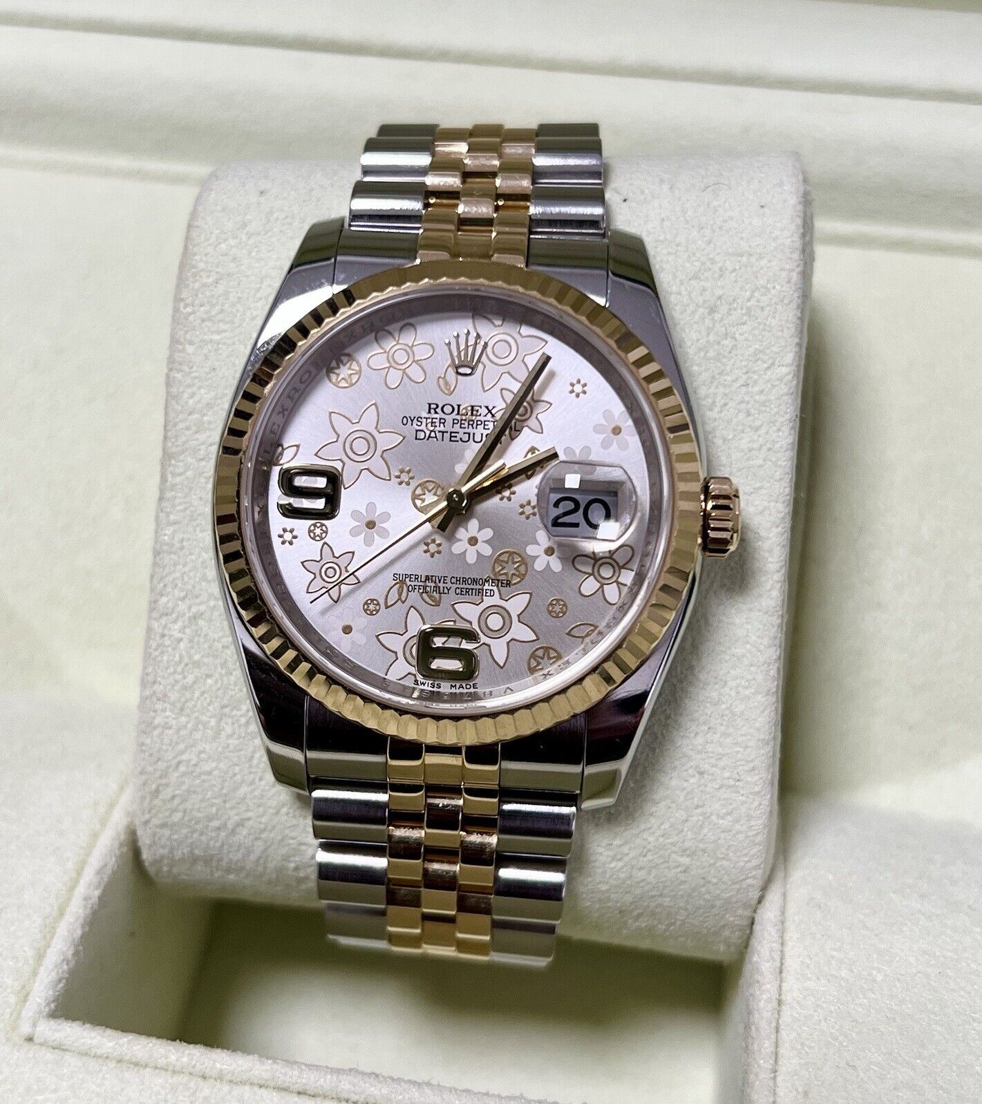 Rolex Datejust 36 Steel +  Yellow Gold. 116233. Floral Dial. 2014 Box Papers