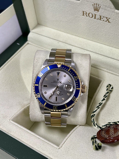 Rolex Submariner 16613LB Serti Dial 2005 Blue Gold 40mm Box And Papers, Mint