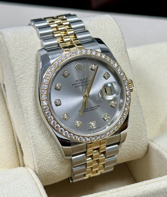 Rolex Datejust 36 Steel +  Yellow Gold 116243. Factory Diamond Dial +Bezel. 2015