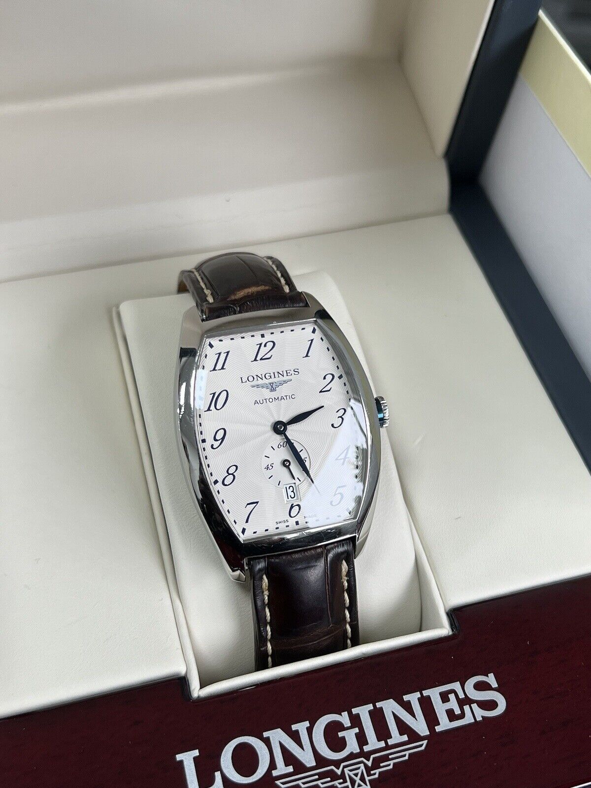 Longines Evidenza Mens Watch. L2.642.4.73.4 Stainless Steel Brown Leather Strap