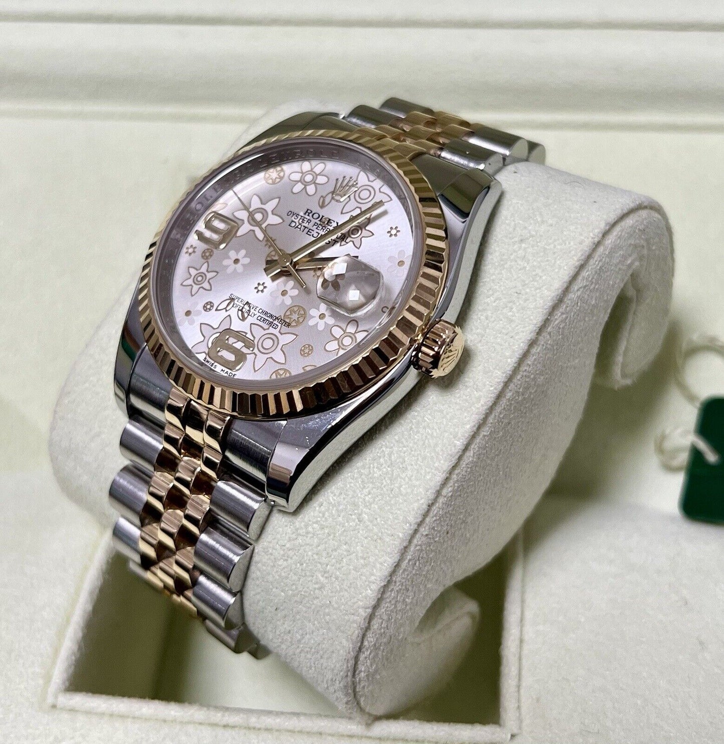 Rolex Datejust 36 Steel +  Yellow Gold. 116233. Floral Dial. 2014 Box Papers