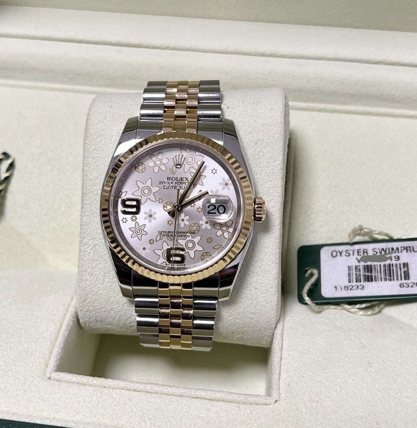 Rolex Datejust 36 Steel +  Yellow Gold. 116233. Floral Dial. 2014 Box Papers