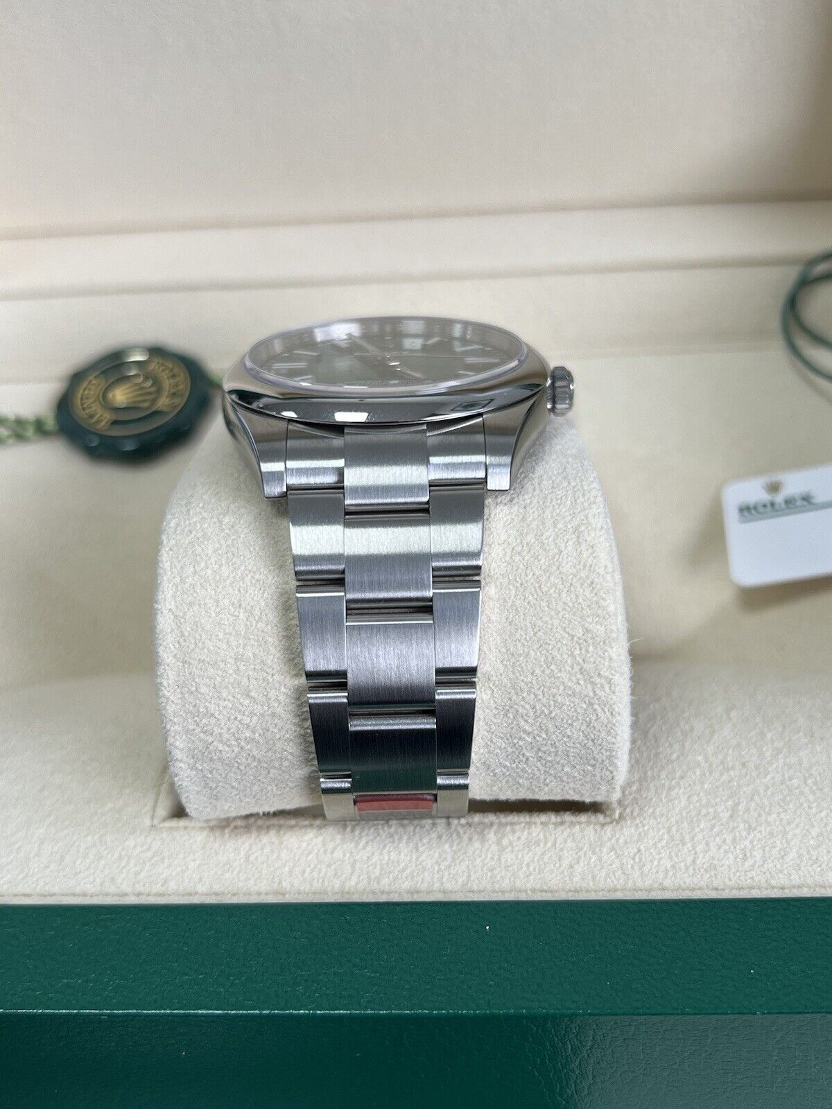 Rolex Oyster Perpetual 41 Green Dial 124300. Fully Stickered, 2022 Box Papers