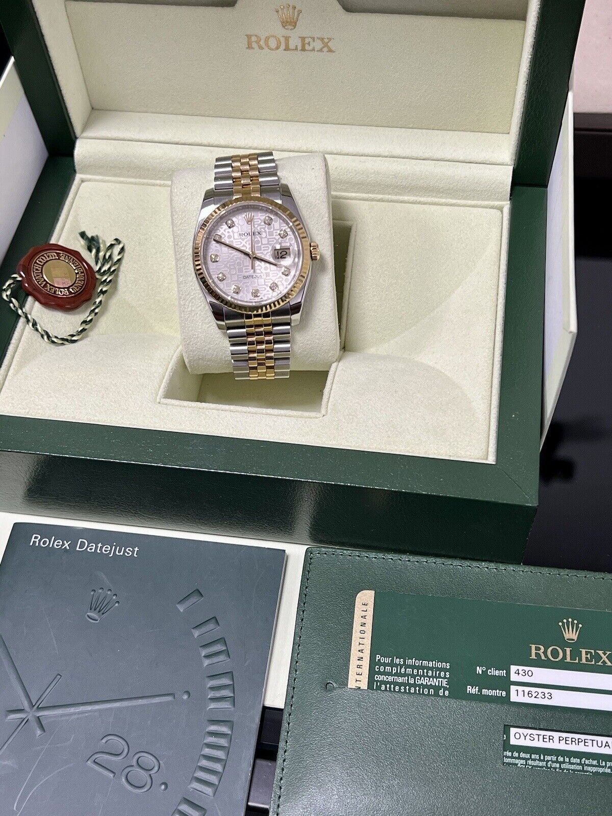 Rolex Datejust 36 Steel Yellow Gold. 116233. Diamond Dial. 2010 Box Papers