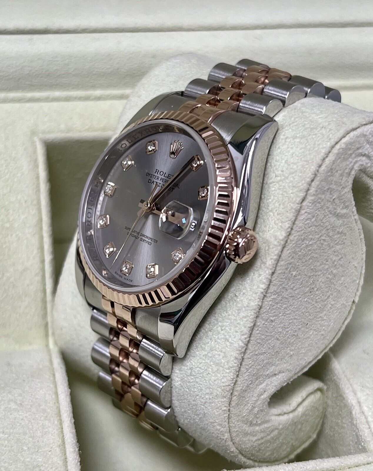 Rolex Datejust 36 Steel Rose Gold. 116231. Grey Diamond Dial. 2011 Box Papers