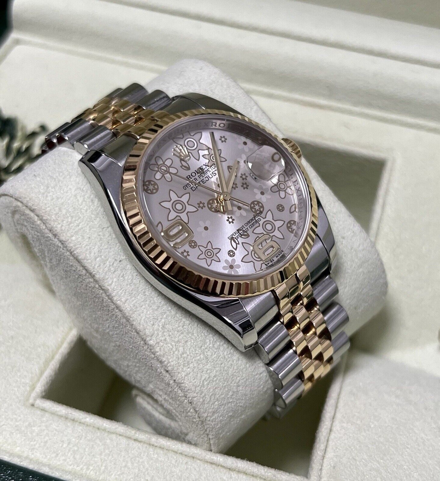 Rolex Datejust 36 Steel +  Yellow Gold. 116233. Floral Dial. 2014 Box Papers